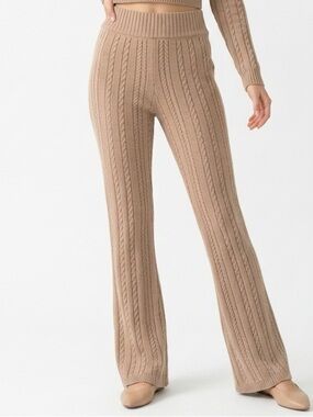 Harper Cable-Knit Flare Pants in Camel